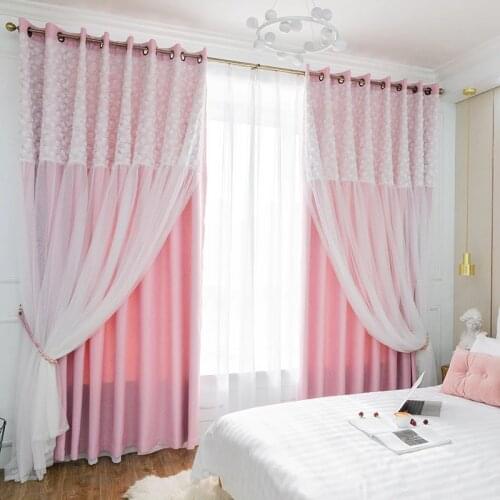 Chicity Tulle+Black Out Double Curtains with rose Lace High BlackOut Blinds Window Curtains For Livingroom Customized
