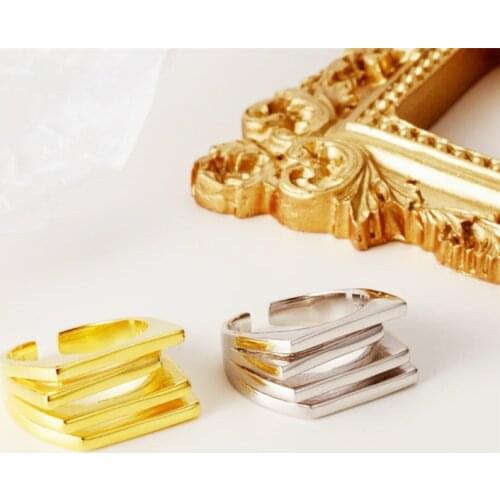 Sole Memory Multi-layer Geometric Shiny Cool 925 Sterling Silver Female Resizable Opening Rings SRI979