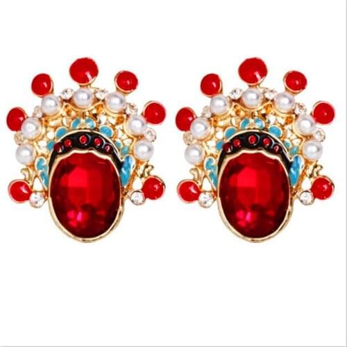 Chinese style new retro red celebrity wild red crystal zircon earrings female knife Madan creative ear jewelry