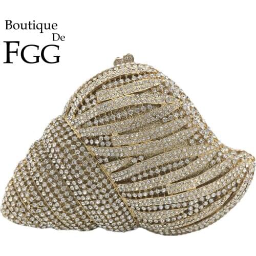 Boutique De FGG Women Conch Clutch Crystal Evening Bags Party Cocktail Rhinestone Minaudiere Handbags and Purses
