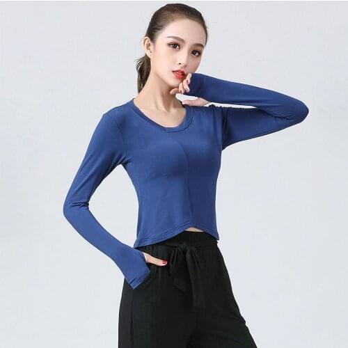 2021 New CM041 Long Sleeve V Neck Design Female Latin Dance Tops Women Dancing Shirt for Belly Ballroom Dance Performance