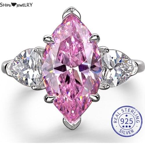 Shipei 100% 925 Sterling Silver Marquise Cut 6 CT Created Moissanite Gemstone Wedding Engagement Ring For Women Fine Jewelry