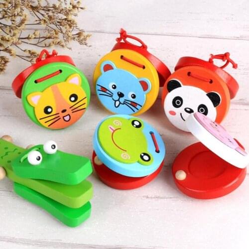 2020 Cute Cartoon Wooden Castanet Clapper Handle Kids Musical Instrument Toy Preschool Early Educational Toys Hot sale juguetes