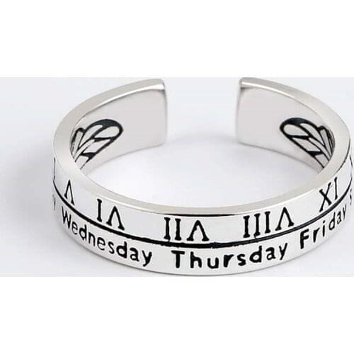 2020 Korean Style Tibetan Sliver Rome Numbers Letters Week Adjustable Ring Anillo Vintage Leaf Cool Fashion Jewelry Gift