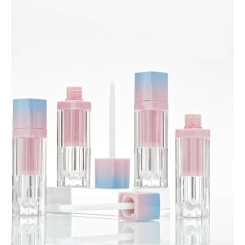 30pcsTransparent plastic gradient pink square lip gloss empty tube cosmetic lip gloss packaging