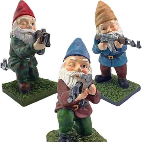 3D Dwarf Resin Doll Gnome Garden Figurines Courtyard Landscape Decoration Sculpture Take Gun Dwarf Statue Handcraft Army Crafts