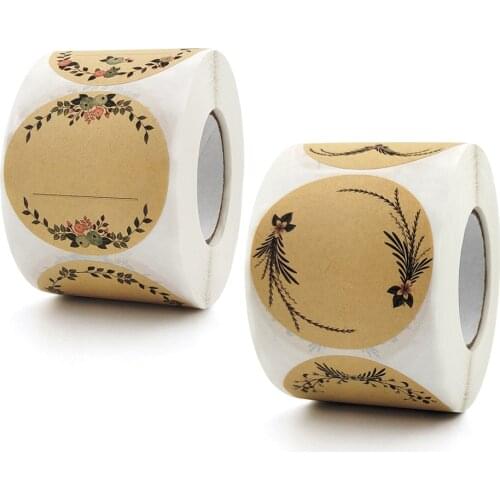 50mm Handwritten Flower Kraft Paper Stickers Personalized Design Gift Box Sealing Labels Wedding Birthday Party Stickers