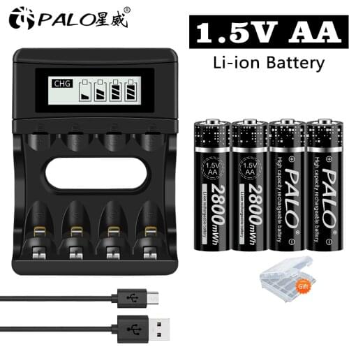 100% new 1.5v AA rechargeable battery 2800mwh li-ion lithium ion AA 2A batteries for toys camera flashlight