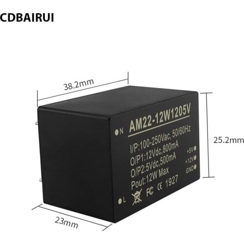 12W AC-DC Dual-Output Buck Power Supply Module 100~250VAC To 12V BARY AM22-12W1205V 800mA