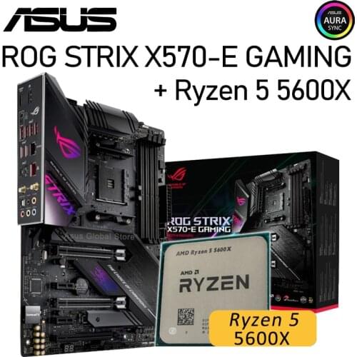 Asus AM4 ROG STRIX X570-E GAMING X570 With AMD Ryzen 5 5600X Motherboard Set PCI-E 4.0 DDR4 128GB Motherboard Kit Placa-mãe New