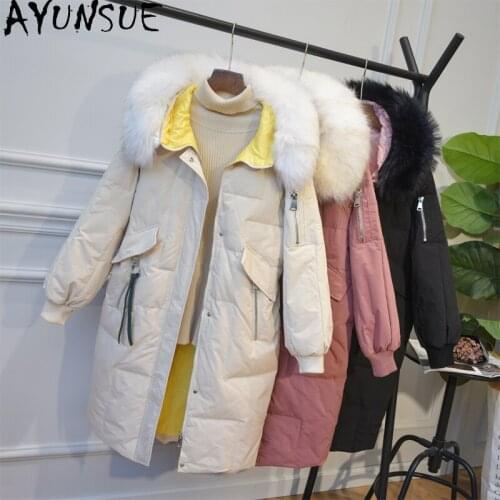 AYUNSUE Winter Duck Down Jacket Women 2020 Long Womens Coat Female Korean Oversized Puffer Jacket Hooded Doudoune Femme KJ6001