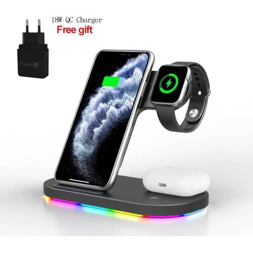 15W Wireless Charger Station For Samsung Galaxy S21/S20/S10/S9 Watch 3/Gear S3/LTE/BT Active 2 Buds Pro Live 3 In 1 Qi Charger