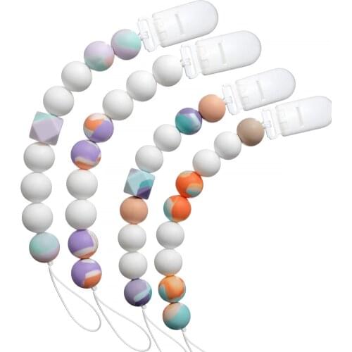 TYRY.HU 2Pcs/set Baby Silicone Pacifier Chain Hand Made Cute Colourful Beads With Dummy Clip for Infant Toddler Baby Feeding