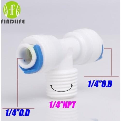 Water Filter Parts 5 PCS T Typle 1/4" OD Tube 1/4" NPT BSPmiddle male Quick Connector Aquarium Reverse Osmosis System 6044