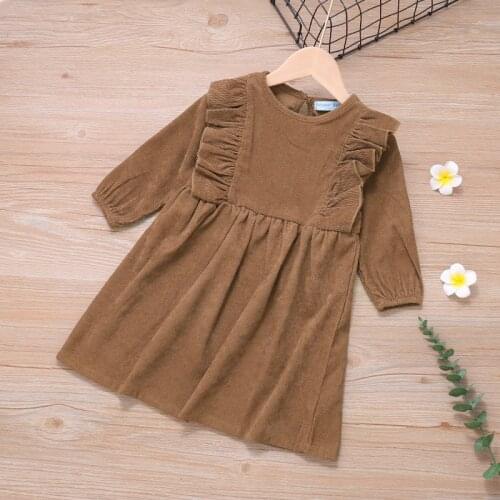 Girl Kids Spring Autumn Dresses 2021 New Fashion Baby Long SLeeve Casual Dress Children Solid Color Costumes 2-7T