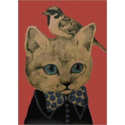 Mr Cat, Cartoon Cat Cotton Cross Stitch kits ,200x281stitch,Cotton vivid Cat sampler DIY cotton Cross Stitch Kits