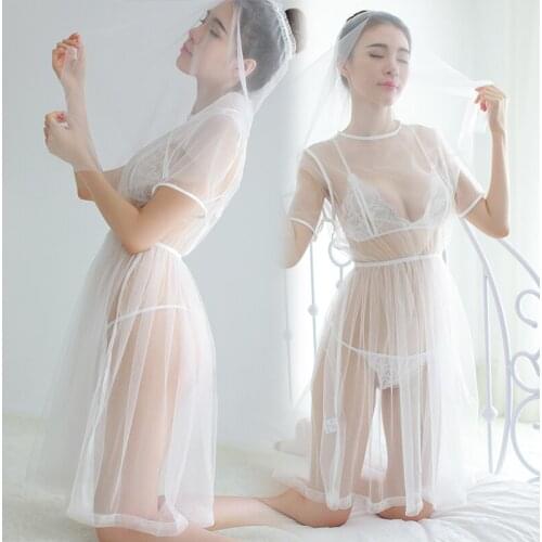 Sexy Lingerie Hot Lace BabyDoll Bridal Transparent Romantic Nightgown Exotic Apparel Sexy Costume Wedding Dress