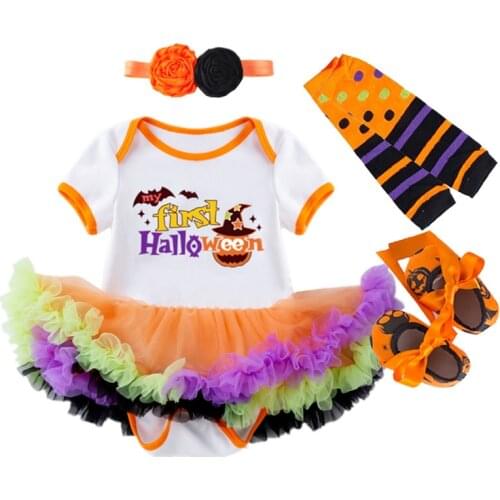 Baby Girl Rompers for 0-24M Short Sleeve Romper Jumpsuits 4piece Set Fashion Halloween Costumes Cotton Newborn Baby Girl Clothes