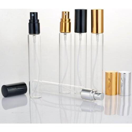 5ps 5ml 10ml 15ml Clear Mini Sample Refillable Perfume Spray Glass Atomizer Bottle With Black Golden Silver Lid