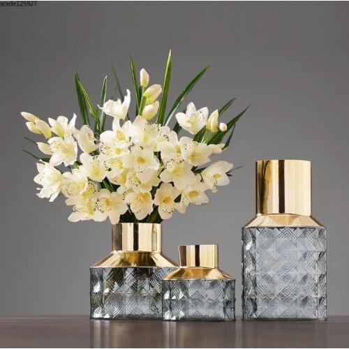 Creative Gold-plated Luxury Glass Vase Dried Flower Flower Arrangement Table Decoration Hydroponic Flower Vase Home Accessories
