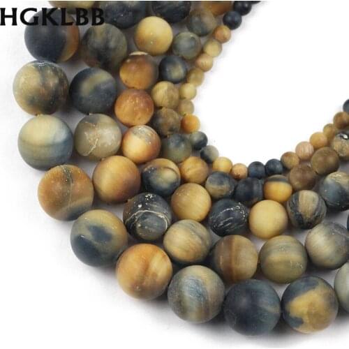HGKLBB Natural Stone Matte Dream Tiger Eye Round Spacer Beads For Jewelry Making DIY Bracelet Necklace accessories 4/6/8/10/12MM