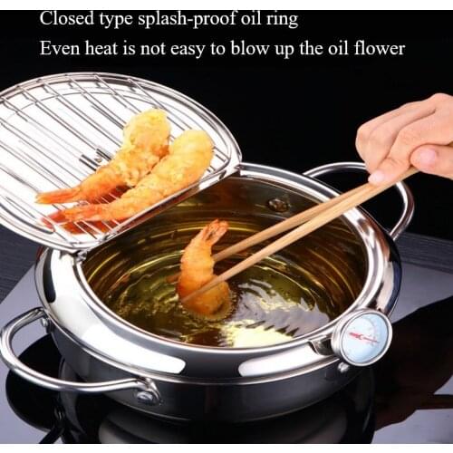 Kitchen Deep Frying Pot Thermometer Tempura Fryer Pan Temperature Control Fried Chicken Pot Cooking Tools Kitchen Dining Bar