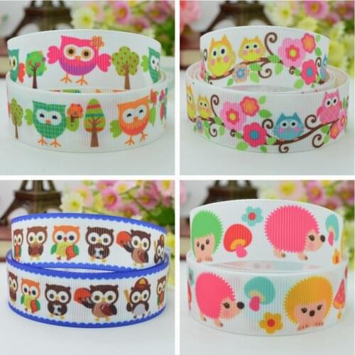 10 Yards 22mm 7/8" OWL cute Cartoon Printed grosgrain ribbon hair bow Headwear DIY hair accessories retail