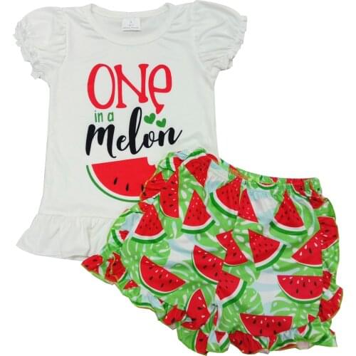 Summer Baby Girls Two Pieces Set One Melon Bubble Sleeve Shirt Watermelon Pattern Shorts Kids Boutique Clothes