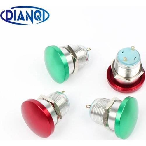 16mm Metal Aluminum Mushroom Emergency Stop Push Button Waterproof Switch momentary Reset/locking Latching 1NO 16MG/L.C