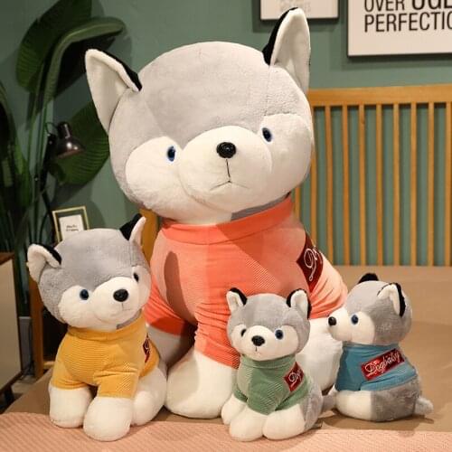 1pc 25/35/50cm Kawaii Lovely Husky Plush Toys Cute Sitting Animal Dog with Clothes Dolls Stuffed Soft Toy Gift for Children Girl