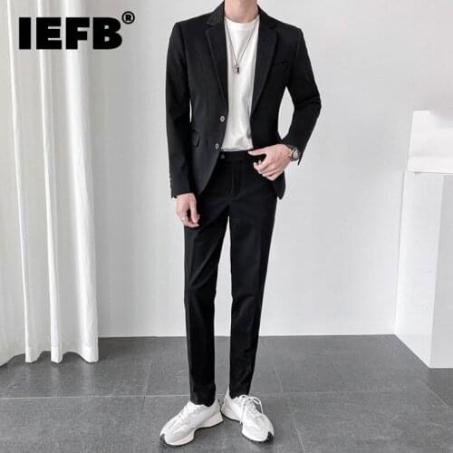 IEFB Mens Clothing Trend Casual Handsome Two-piece Suit Mens British Wedding Dress Black Grey Slim Fashion Clothes 9Y8769 5XL