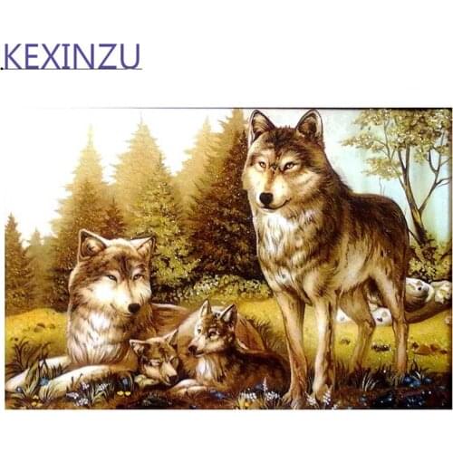 Kexinzu 5D DIY Full Square Round Diamond Painting Cross Stitch Animal Wolf 3D Diamond Embroidery Mosaic Work Gift 01