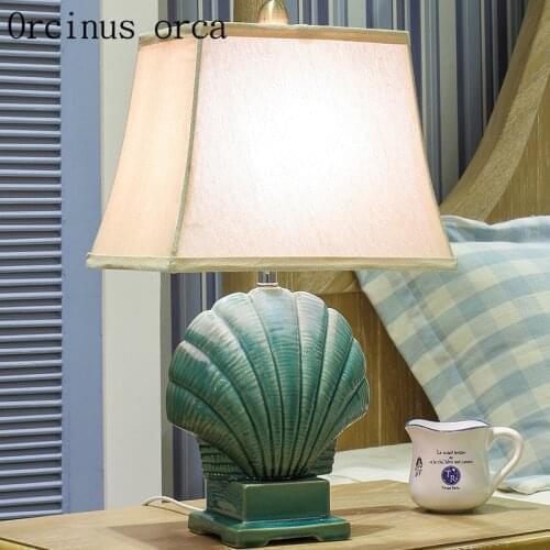 Mediterranean blue ceramic table lamp living room bedroom modern simple garden creative shell lamp free shipping
