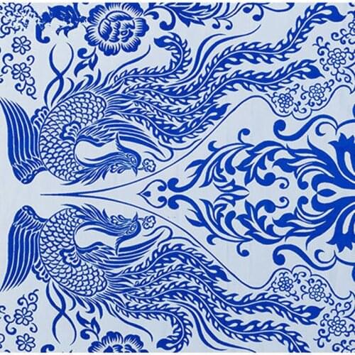 NCF34 Blue and White Porcelain Polyester Jacquaral Dress Fabric Chinese Traditional Silk Brocade Fabric Cheongsam Clothing