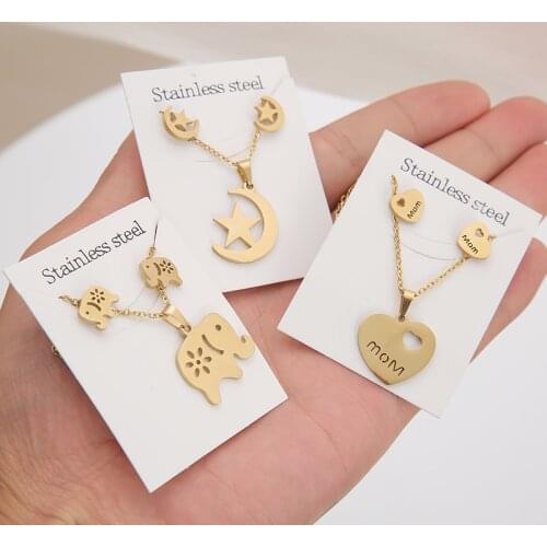 New Animal Flower Butterfly Stainless Steel Pendant Necklace Sets For Women Gold Color Chain Necklace Earrings Jewelry Gifts
