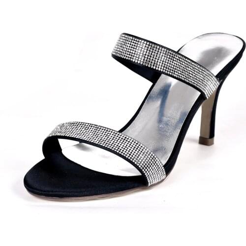 Sexy strappy sandals satin evening dress shoes rhinestone high heels flip flap stelitto party prom night club cocktail pumps