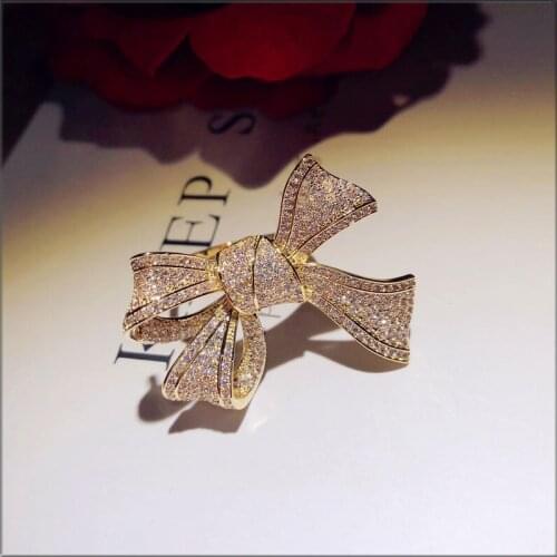 QTT Luxury Gold Color Bowknot Ring Bling Zircon Stone Rings for Women Fashion Wedding Engagement Jewelry 2021 New