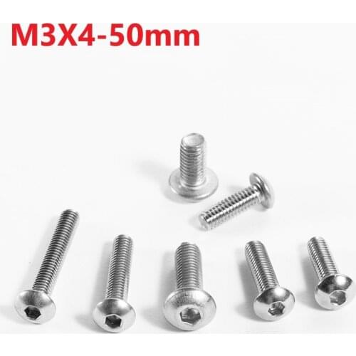 3mm 304 Stainless Steel Hexagon Socket Pan Head Screws M3 x 4 5 6 8 10 40 45 50mm Cup Head Hexagon Socket Bolts