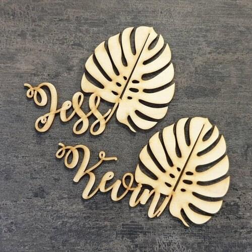 Wedding Gifts For Guests Monstera Leaf Wooden Name Tag, Hawaii Name Place Setting , Place Cards Personalized, Laser Cut Names