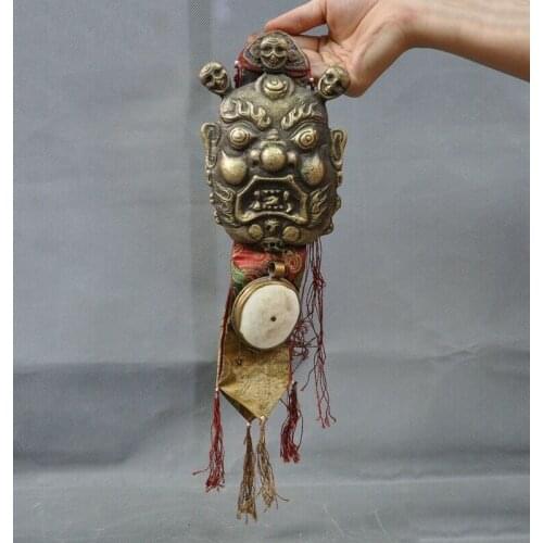 Tibetan Buddhism Bronze silk Mahakala Buddha head Skull Exorcism amulet Pendant