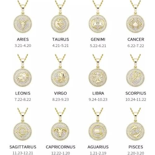 TOPGRILLZ 2020 New 12 constellations Pendant Iced Out Micro Pave Cubic Zirconia Hip hop Personalised Jewelry Men Women For Gift