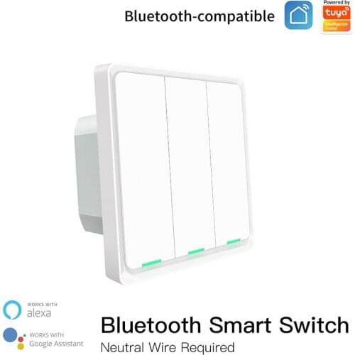 Tuya Bluetooth-compatible Smart Light Switch 100V-240V Neutral Wire Required Wall Switch 1/2/3Gang Work With Alexa Google Home