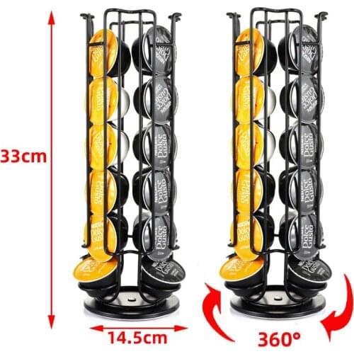 24 Cups Coffee Pod Holder For Dolce Gusto Rotatable Capsule Display Capsule Rack Stainless Steel Tower Stand Storage Shelves