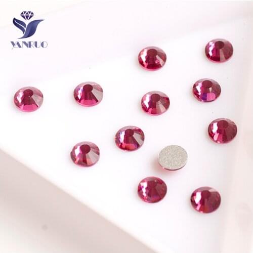YANRUO 2028NoHF All Sizes Fuchsia Glass Stones Flatback Non Hotfix Crystal Rhinestones Glitter Strass For Nails