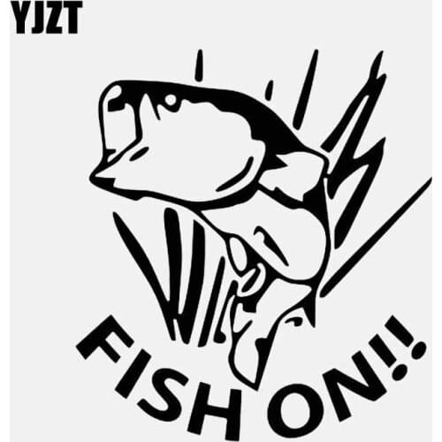 YJZT 13CM*14.3CM Fish On!! Vinyl Car Sticker Fishing Decal Car Window Decor Black/Silver C24-0739