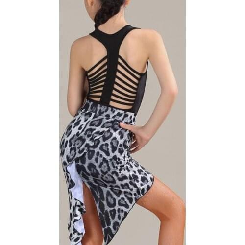 Summer New Hot Childrens Latin Dance Clothing Girls Ballroom Backless Performance Performance Clothing Sleeveless Leopard Skirt