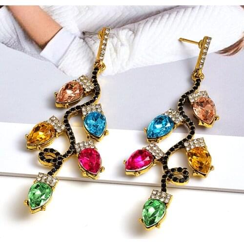 Wholesale New Metal Colorful Rhinestone Long Dangle Drop Earrings High-Quality Vintage Crystal Jewelry Accessories For Women