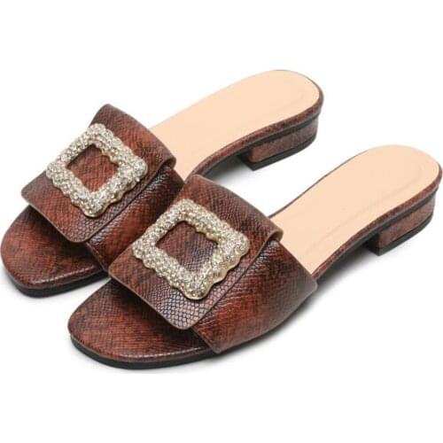 Metal Diamond Buckle Women Slippers Big Size Beach Shoes Female Low Heels Flip Flop Summer Ladies Casual Outdoor Footwear qq435