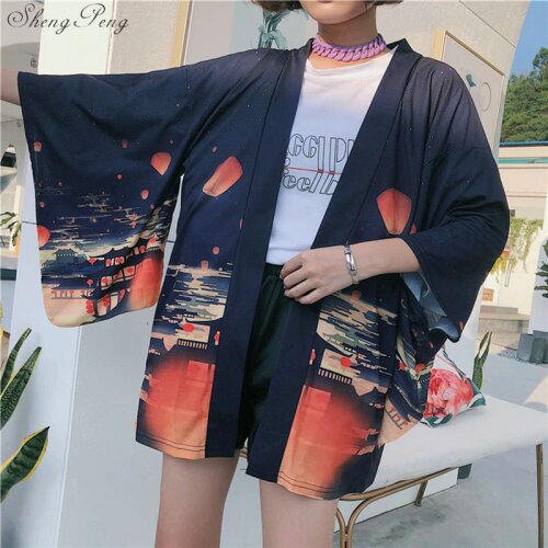 2019 new kimono cardigan casual half sleeve loose black women japanese kimono plus women outerwear V1346