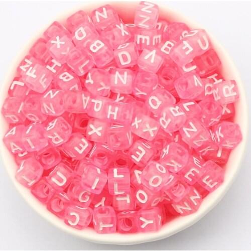 100-500pcs 6mm Pink Mixed Letter Acrylic Beads Square Alphabet Beads For DIY Crafts Making Scrapbooking Decoration Supplies